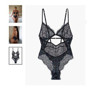 Savage Not Sorry Lace Bodysuit  Iridescent Black